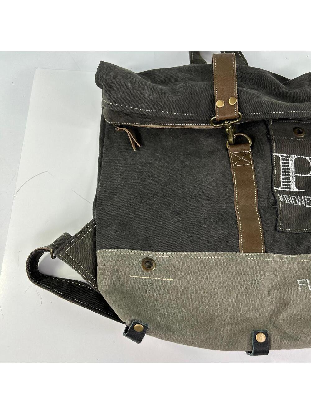 Peace & Patience Canvas Purse Large Backpack Black Foldover Bags - Picture 9 of 13